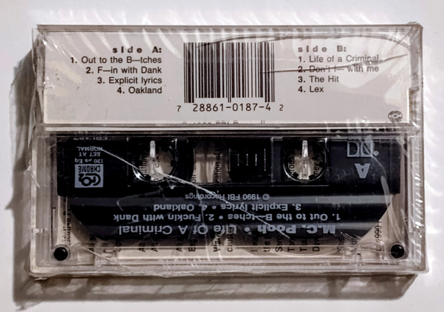 M.C. Pooh - "Life Of A Criminal" - CASSETTE TAPE (Chrome; DOLBY HX PRO) VG+/M (Sealed; Torn seal; badly cracked case)
