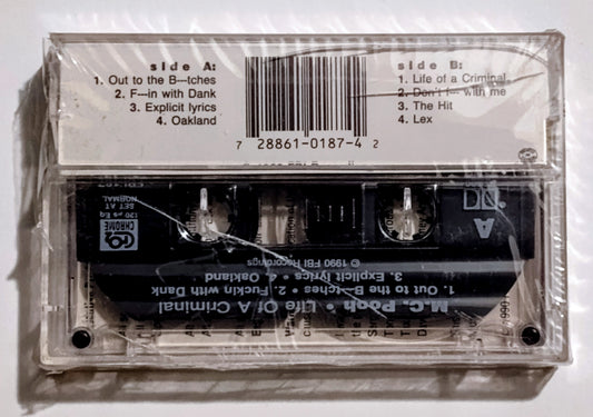 M.C. Pooh - "Life Of A Criminal" - CASSETTE TAPE (Chrome; DOLBY HX PRO) VG+/M (Sealed; Torn seal; badly cracked case)