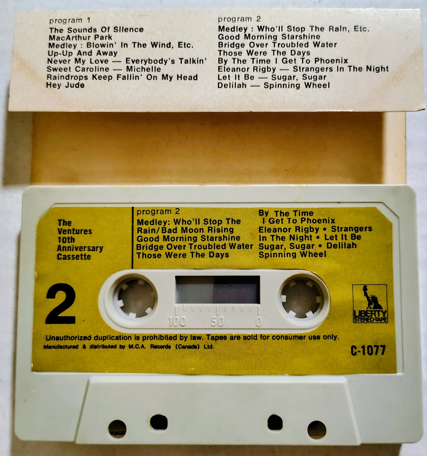 The Ventures - "10th Anniversary Cassette (Tape 1)" - CASSETTE TAPE (Canada; white shell;yellow labels;) VG/VG