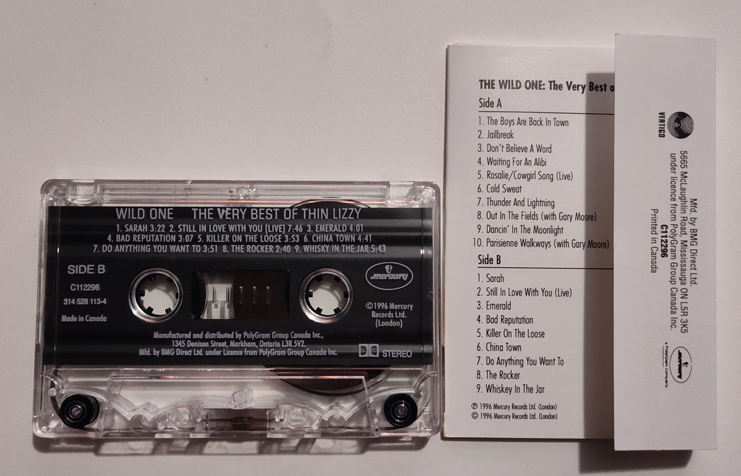 Thin Lizzy - "Wild One: The Very Best Of Thin Lizzy" - CASSETTE TAPE (BMG; Canada; clear shell; DOLBY) VG+/VG+