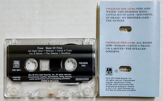 Free - “Best Of Free” - CASSETTE TAPE VG+/VG+