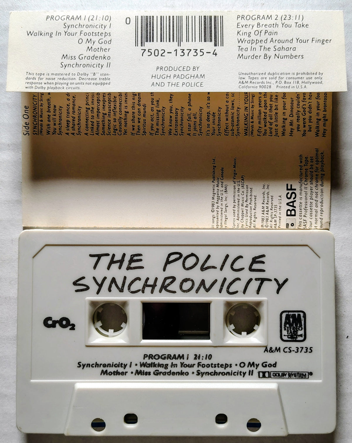 Police, The - "Synchronicity" - CASSETTE TAPE VG+/VG+