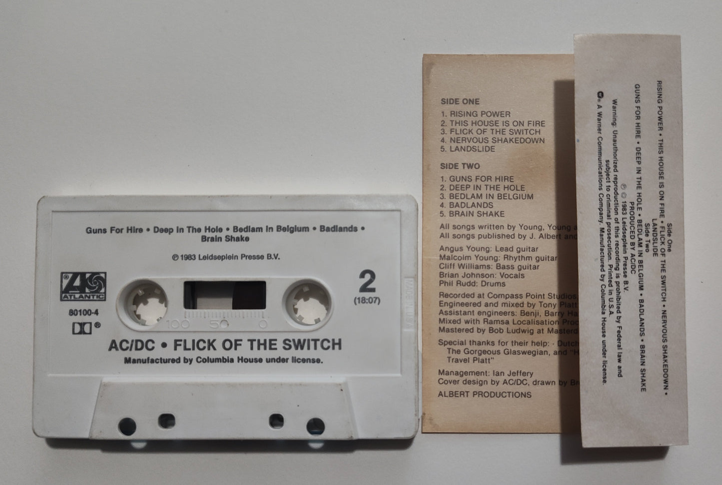 AC/DC - "Flick Of The Switch" - CASSETTE TAPE (DOLBY; Club version) G+/VG