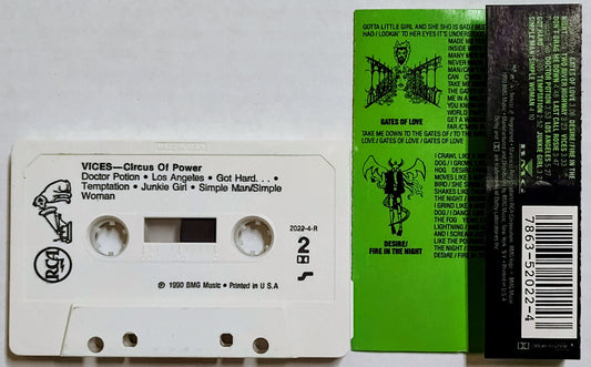 Circus Of Power - “Vices” - CASSETTE TAPE VG/VG+ (Drill hole in spine of j card)