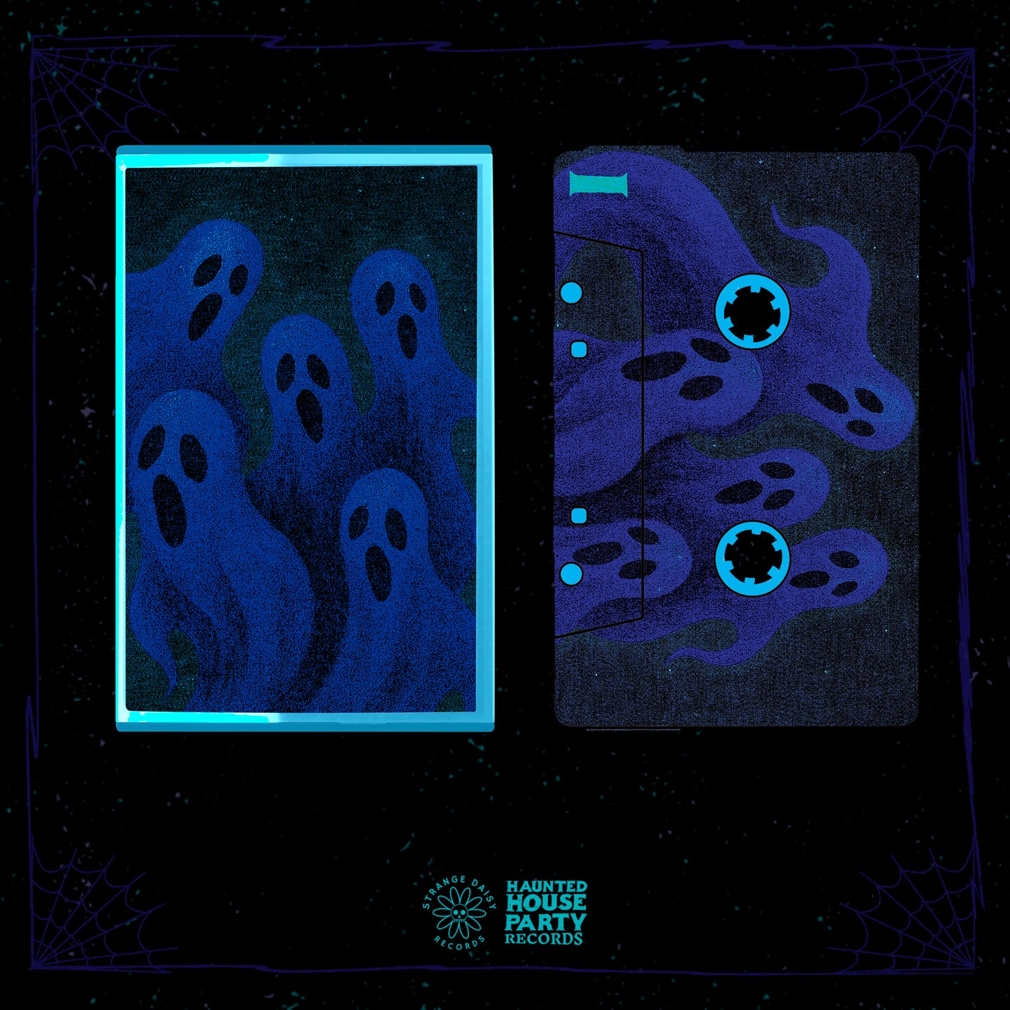 Haunted House Party - "Late Night Frights (2025)" - INDIE CASSETTE TAPE (Strange Daisy Records' annual Halloween Hip Hop instrumental mix; Cassette Week 2025) M/M (Sealed in slipcase; Glows in blacklight, revealing spooky art!!!)