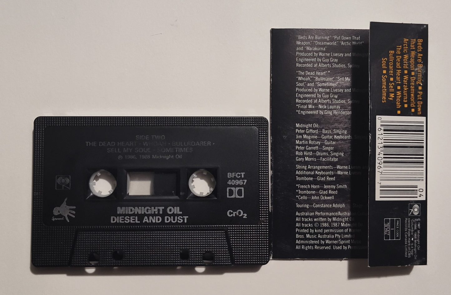 Midnight Oil - "Diesel And Dust" - CASSETTE TAPE (Canada; black shell; Chrome; DOLBY) VG/VG