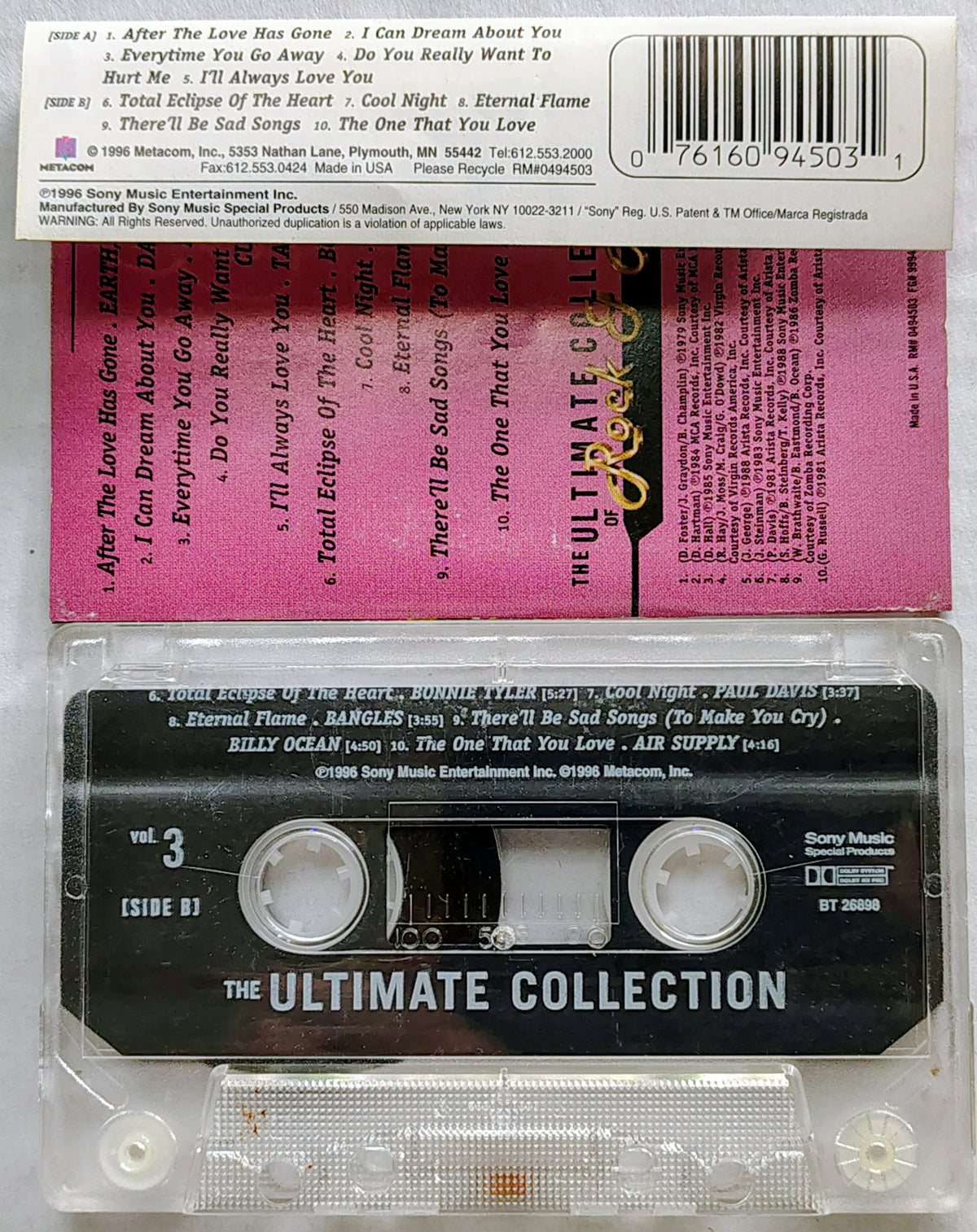 Various Artists - "80's from the Heart - The Ultimate Rock & Roll Collection Vol. 3" - CASSETTE TAPE VG/VG+