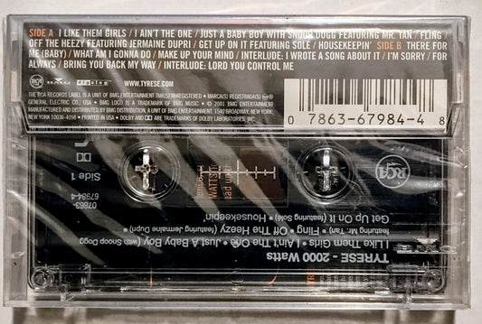 Tyrese - “2000 Watts” - CASSETTE TAPE VG+/M (Sealed with worn hype sticker; crack in cover of case; scratchy cellophane)