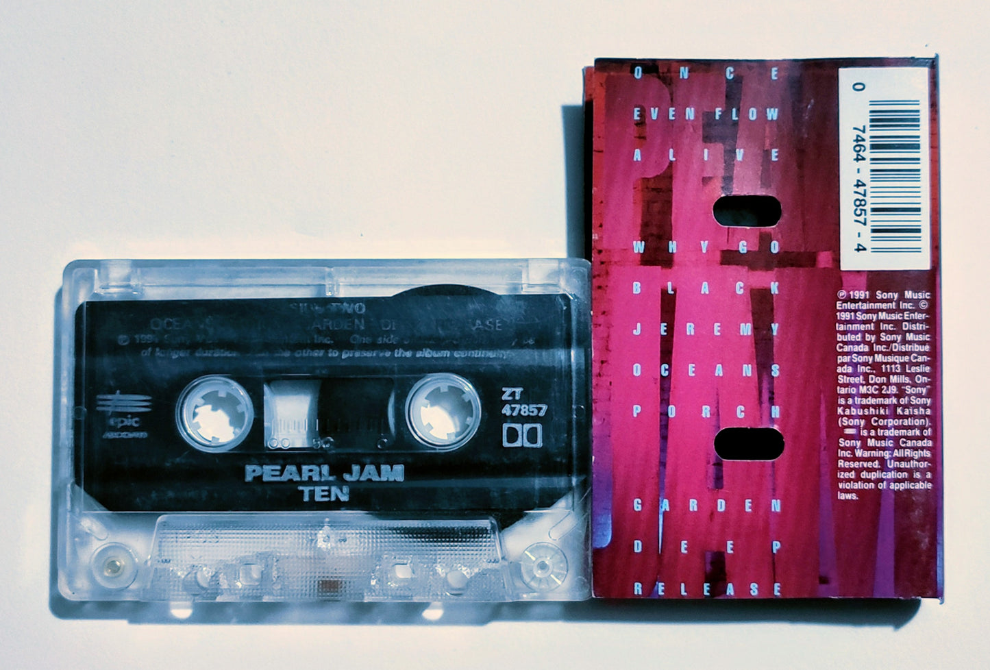 Pearl Jam - "Ten" - CASSETTE TAPE (DOLBY) VG/G+ (Cosmetic downgrade; plays perfect!)
