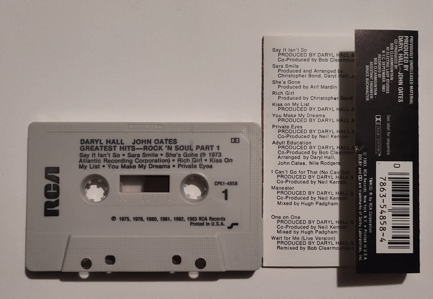 Hall & Oates - "Greatest Hits: Rock 'N Soul Part 1" - CASSETTE TAPE (DOLBY) VG/VG+