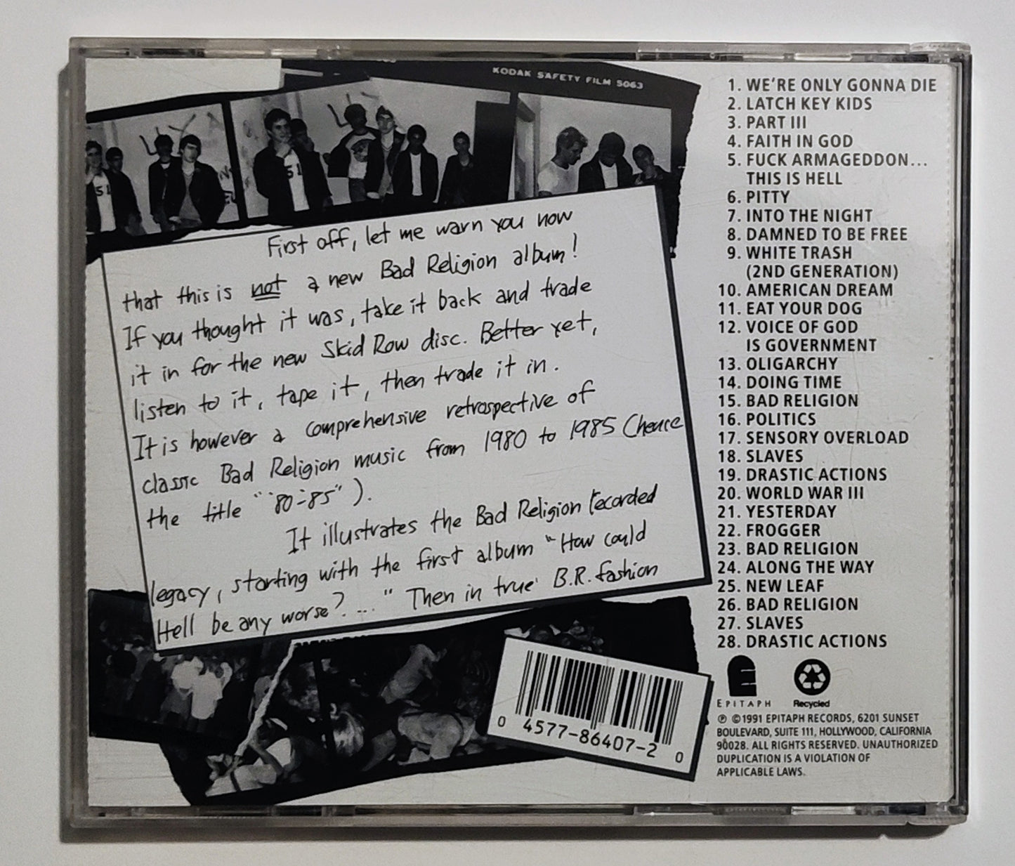 Bad Religion - "80-85" - INDIE COMPACT DISC VG/VG