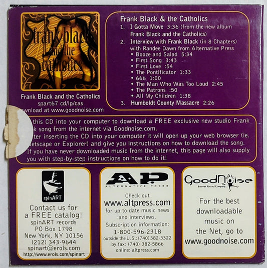 Frank Black And The Catholics - “I Gotta Move” - INDIE COMPACT DISC (Single + radio interview) G/G