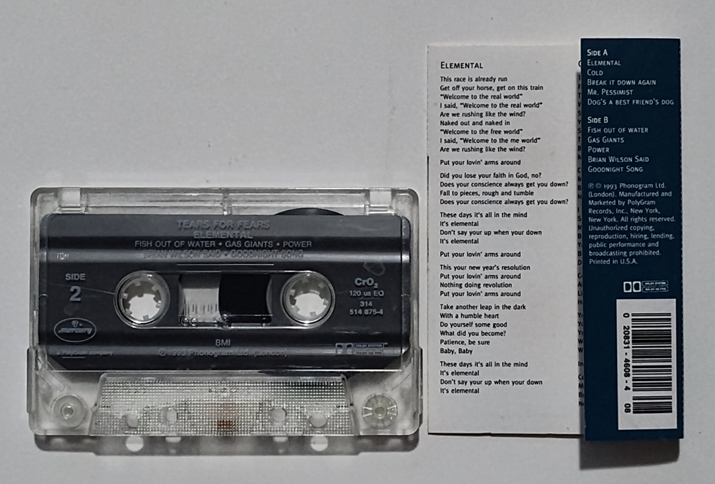 Tears For Fears - "Elemental" - CASSETTE TAPE (Chrome; DOLBY) VG+/VG