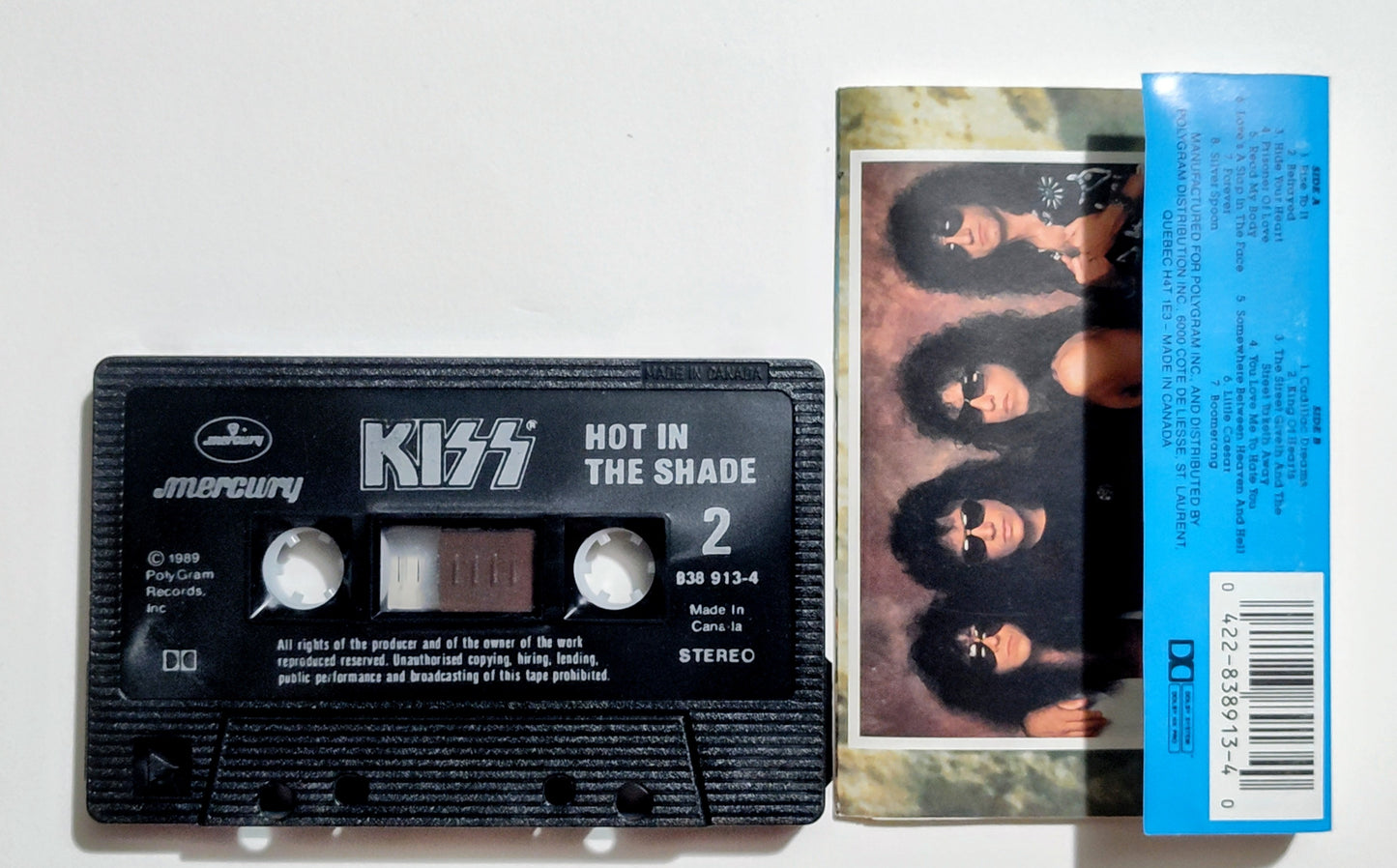 KISS - "Hot In The Shade" - CASSETTE TAPE (Canada; black shell; DOLBY HX PRO) VG/VG+