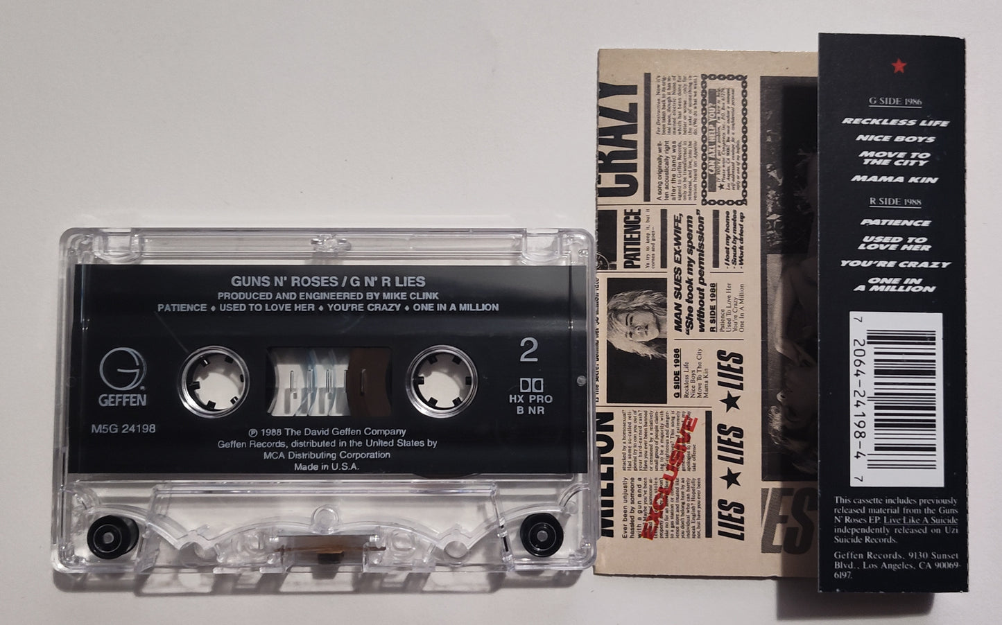 Guns N' Roses - "GNR Lies" - CASSETTE TAPE (DOLBY HX PRO B NR) VG+/VG+