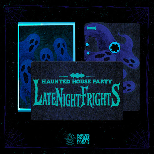 Haunted House Party - "Late Night Frights (2025)" - INDIE CASSETTE TAPE (Strange Daisy Records' annual Halloween Hip Hop instrumental mix; Cassette Week 2025) M/M (Sealed in slipcase; Glows in blacklight, revealing spooky art!!!)