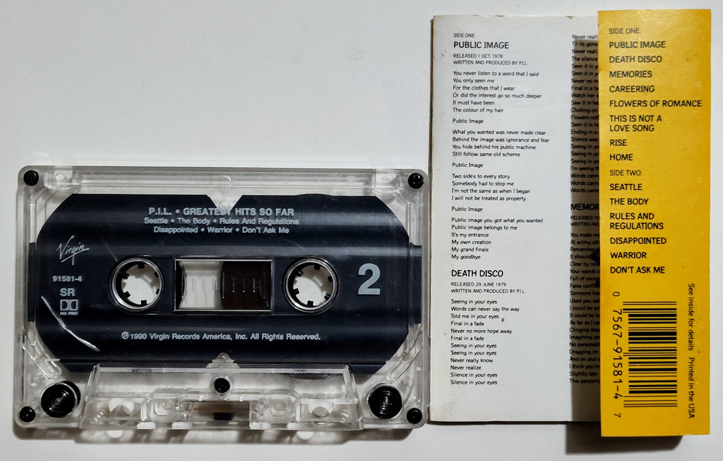 Public Image Ltd (PIL) - "The Greatest Hits, So Far" - CASSETTE TAPE (SR; DOLBY HX PRO) VG+/G+ (Cracked shell)