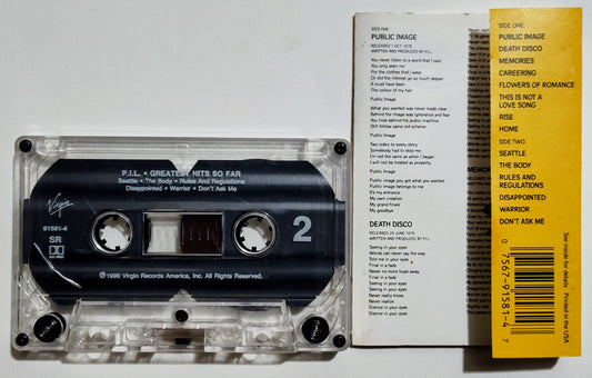 Public Image Ltd (PIL) - "The Greatest Hits, So Far" - CASSETTE TAPE (SR; DOLBY HX PRO) VG+/G+ (Cracked shell)