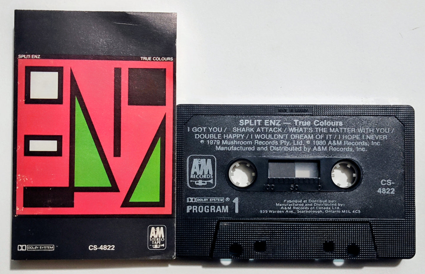 Split Enz - "True Colours" - CASSETTE TAPE (Canada; black shell; DOLBY) G+/VG+