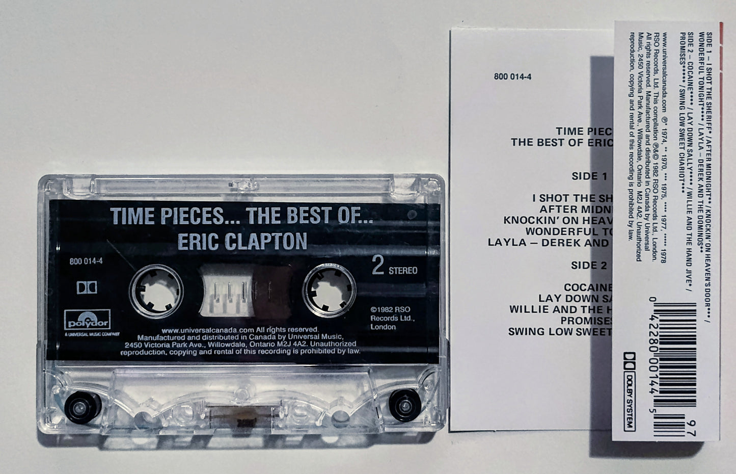 Eric Clapton - "Time Pieces: The Very Best Of Eric Clapton" - CASSETTE TAPE (Canada; clear shell; DOLBY) VG+/VG