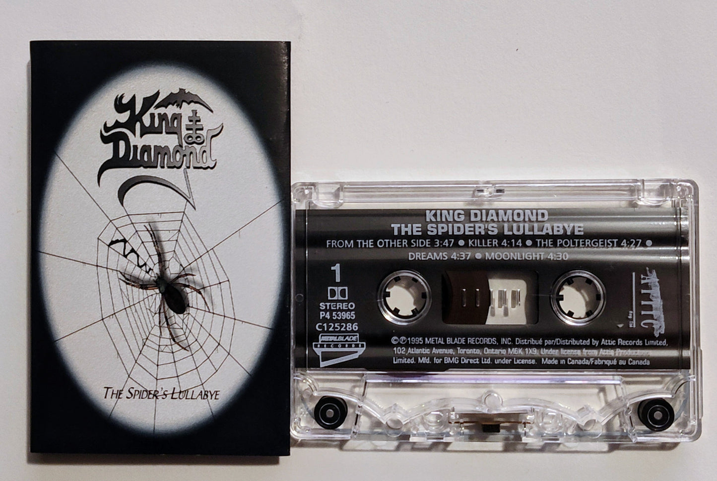 King Diamond - "The Spider's Lullaby" - CASSETTE TAPE (BMG; Canada; clear shell; DOLBY) VG+/VG+