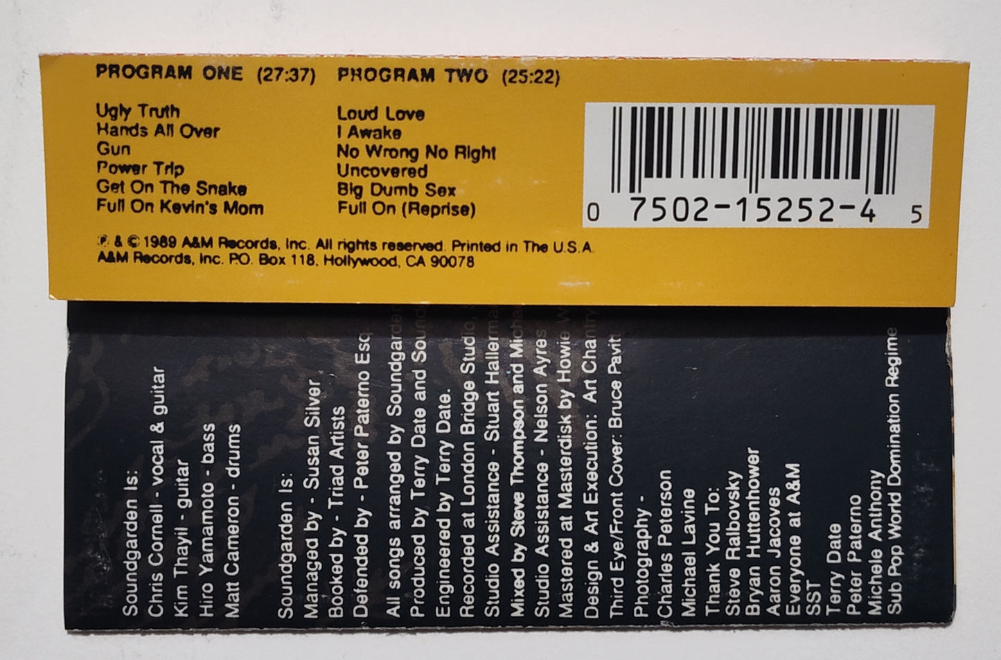Soundgarden - "Louder Than Love" - CASSETTE TAPE (DOLBY) VG+/VG+