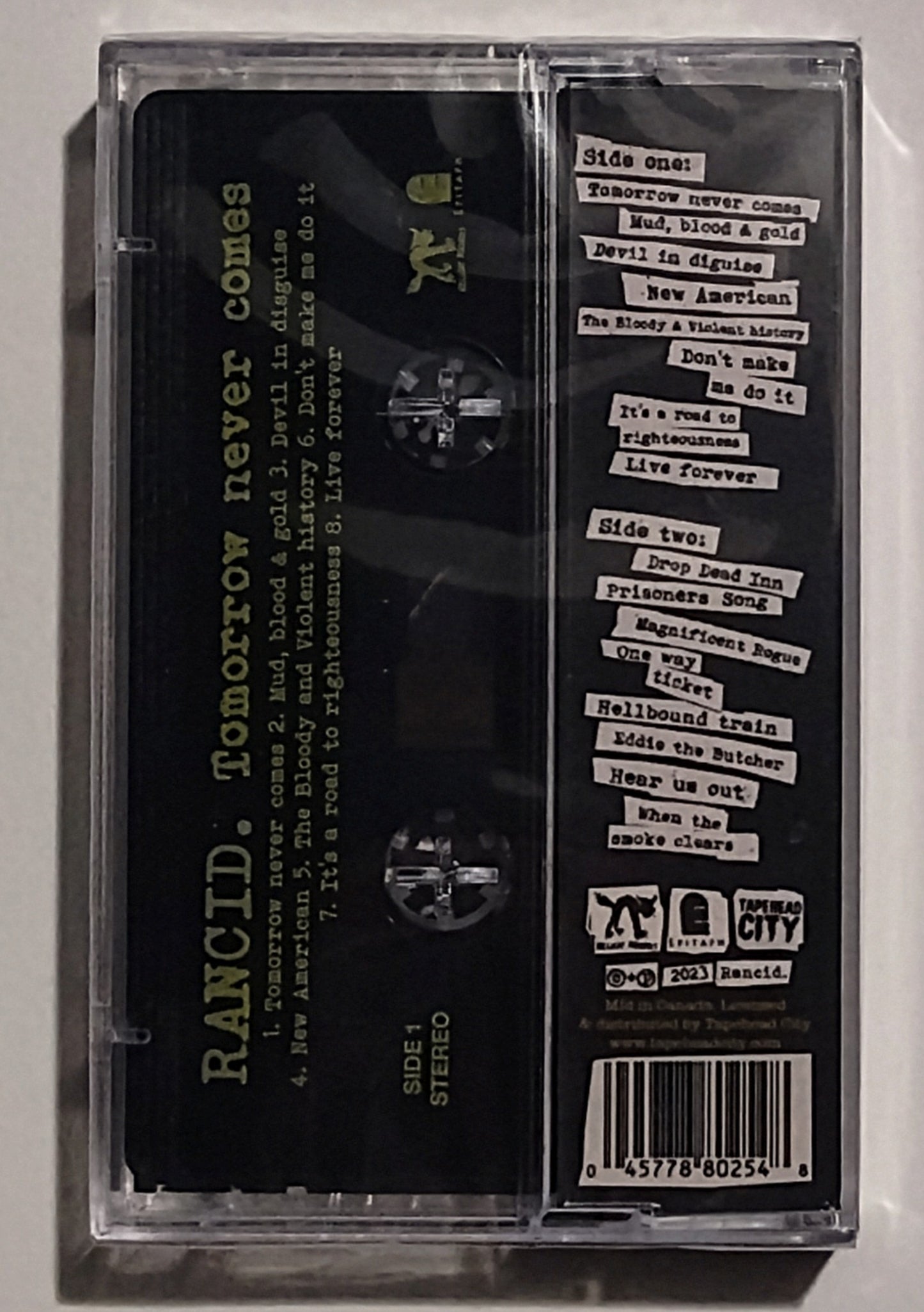 Rancid - "Tomorrow Never Comes" - INDIE CASSETTE TAPE (Black shell) M/M (Sealed)
