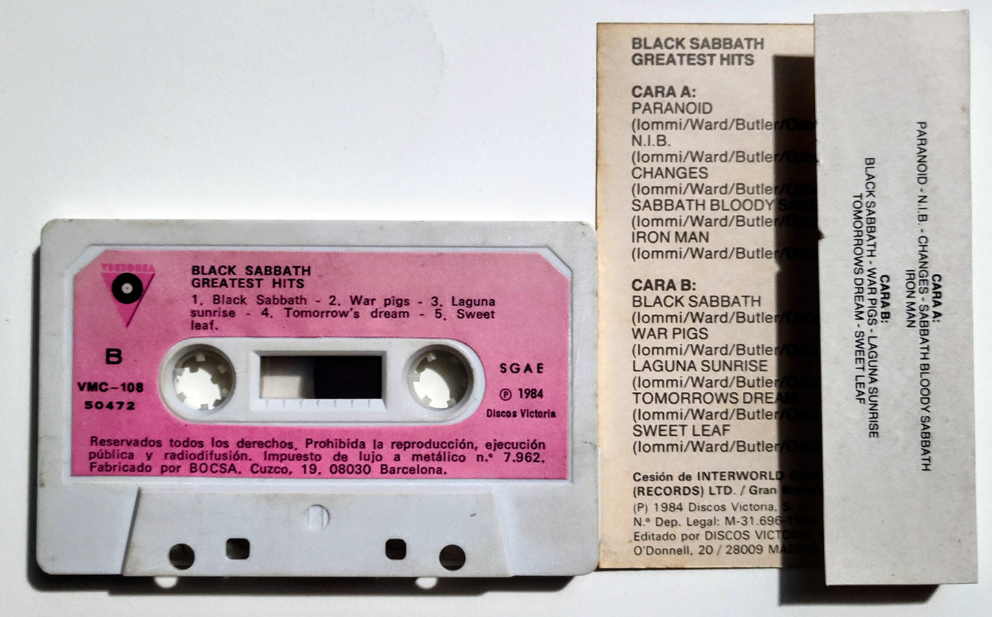 Black Sabbath - "Greatest Hits" - CASSETTE TAPE (Pink paper labels) NM/VG+