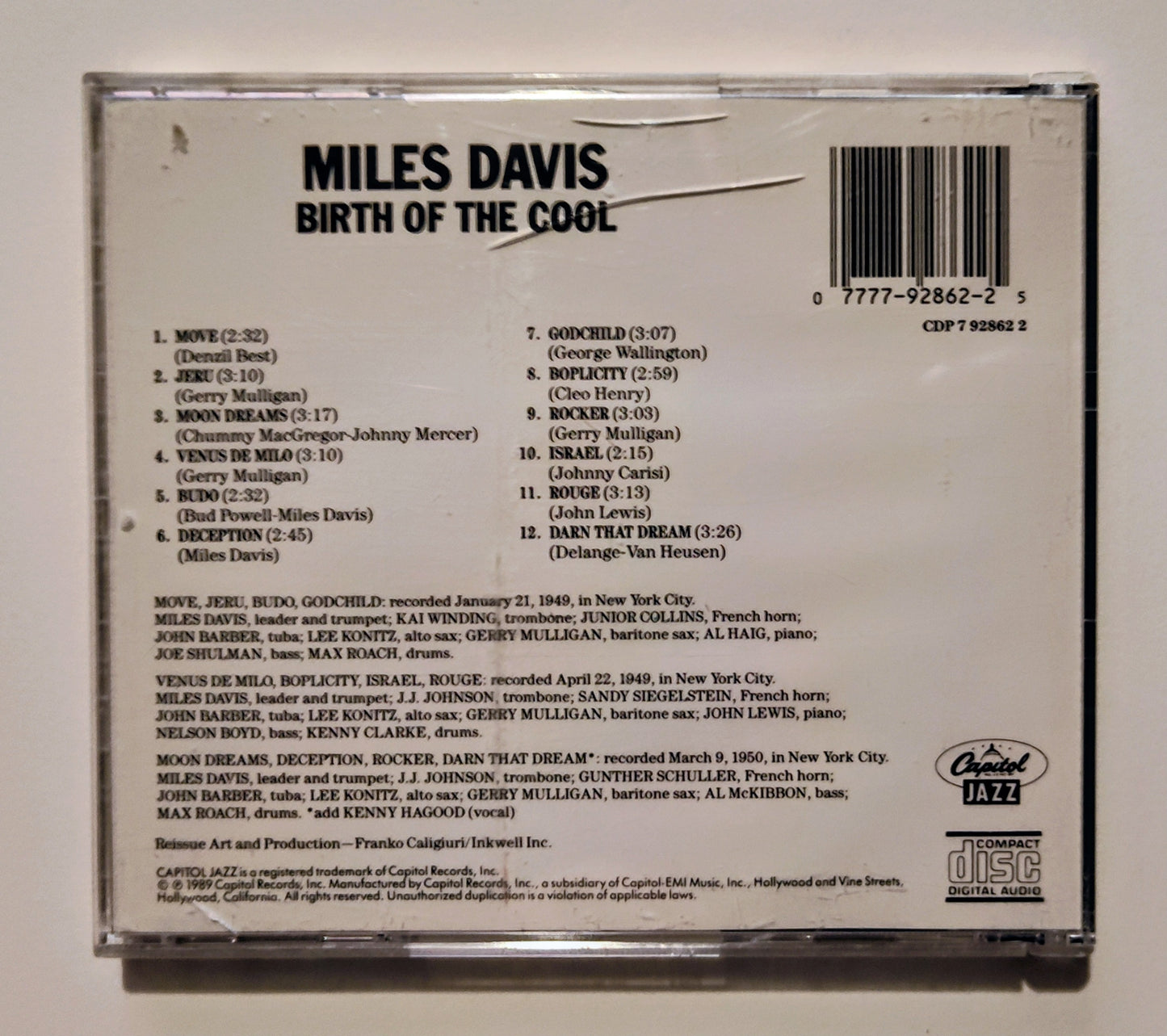 Miles Davis - "The Birth Of Cool" - COMPACT DISC VG+/VG