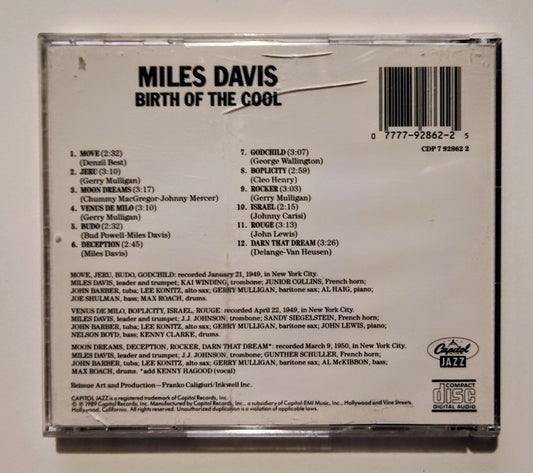 Miles Davis - "The Birth Of Cool" - COMPACT DISC VG+/VG