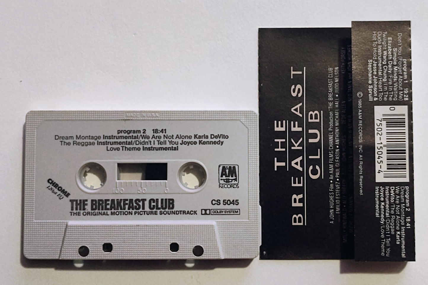 Various Artists - "The Breakfast Club Soundtrack" - CASSETTE TAPE (Chrome; DOLBY; grid shell) VG+/VG+