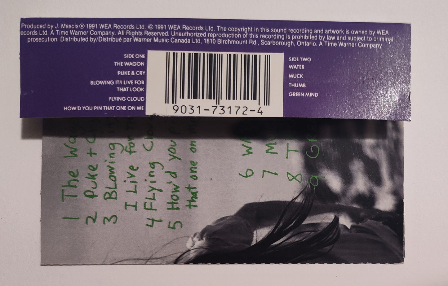 Dinosaur Jr. - "Green Mind" - CASSETTE TAPE (Canada; black shell; DOLBY HX PRO B NR) VG+/VG+