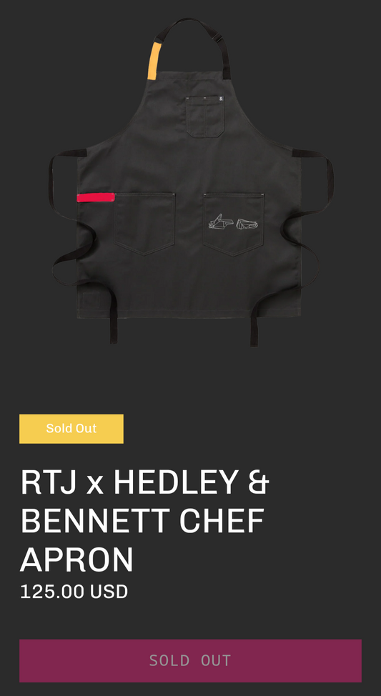 Run The Jewels + Hedley And Bennet Collab Bib Apron (Ideal for Bartenders, Chefs, Front Of House, Back Of House, etc)