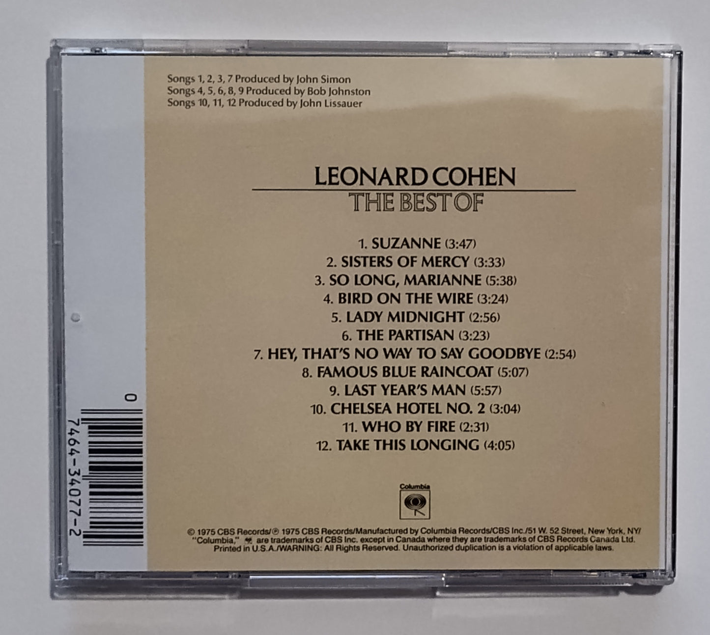 Leonard Cohen - "The Best Of" - COMPACT DISC NM/NM