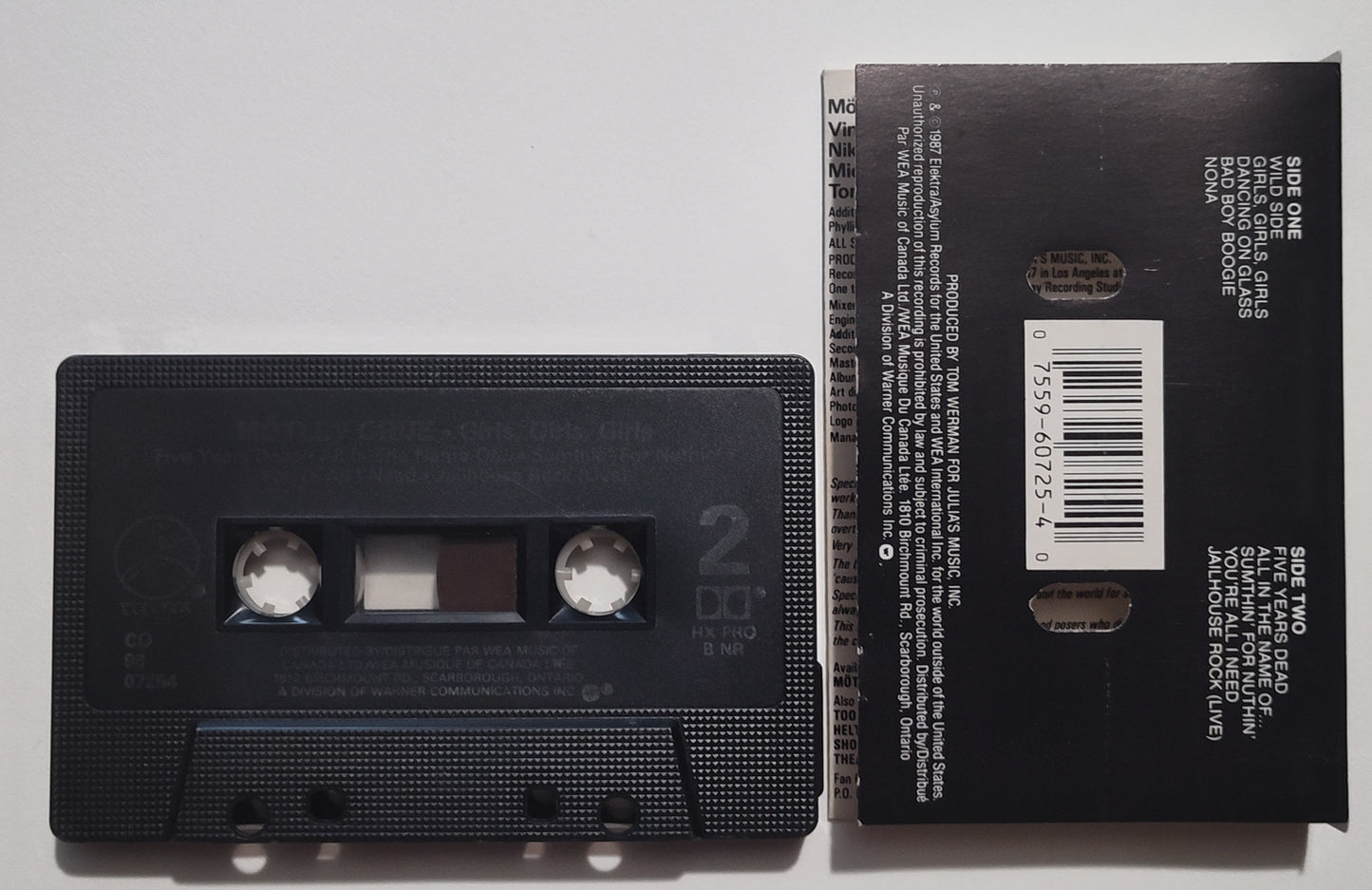 Mötley Crüe - "Girls, Girls, Girls" - CASSETTE TAPE (Canada; Black shell; DOLBY HX PRO B NR) VG+/VG