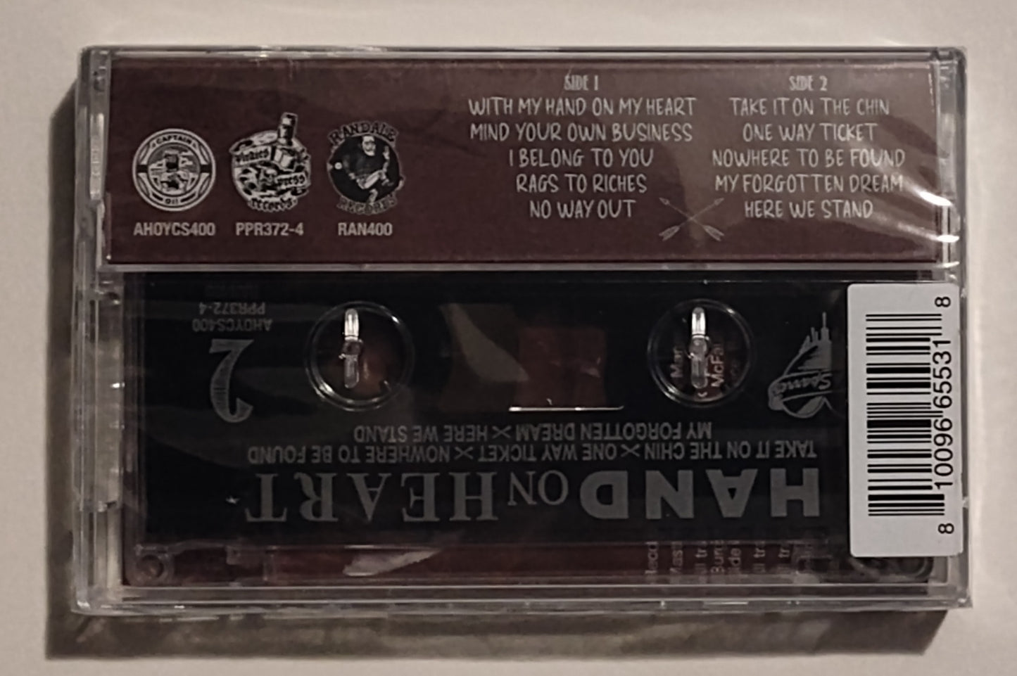 Cock Sparrer - "Hand On Heart" - INDIE CASSETTE TAPE NM/M (Sealed; crack in case spine)
