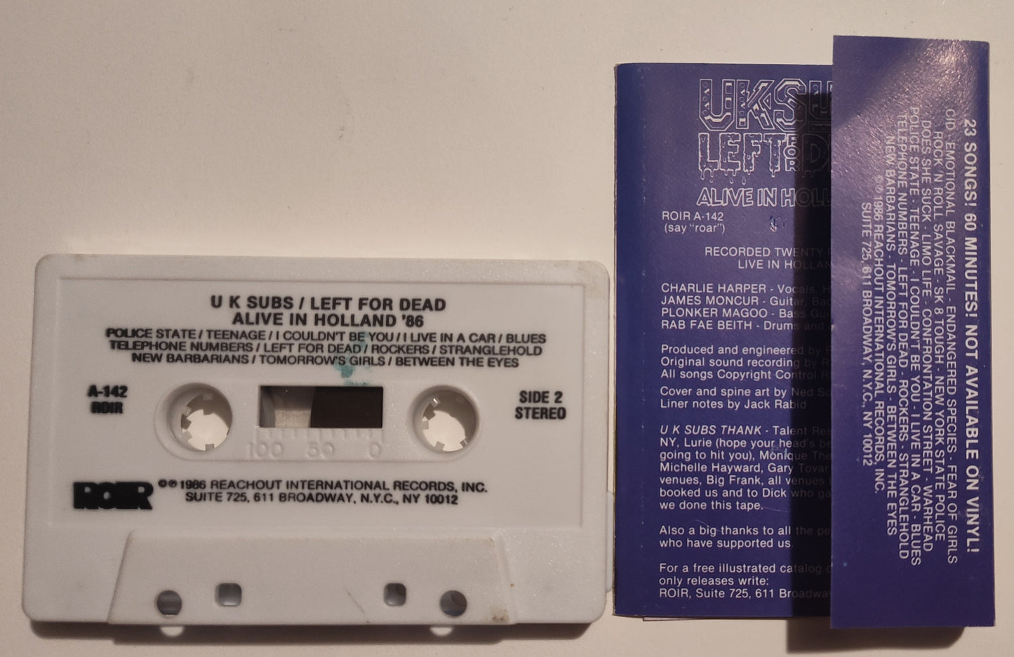 UK Subs - "Left For Dead: Live In Holland '86" - CASSETTE TAPE (Stereo) VG/G+