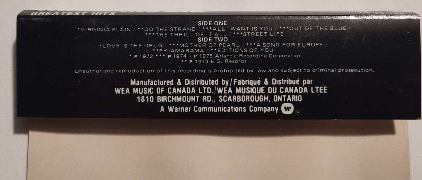 Roxy Music - "Greatest Hits" - CASSETTE TAPE (Canada; black shell; DOLBY) VG+/VG+