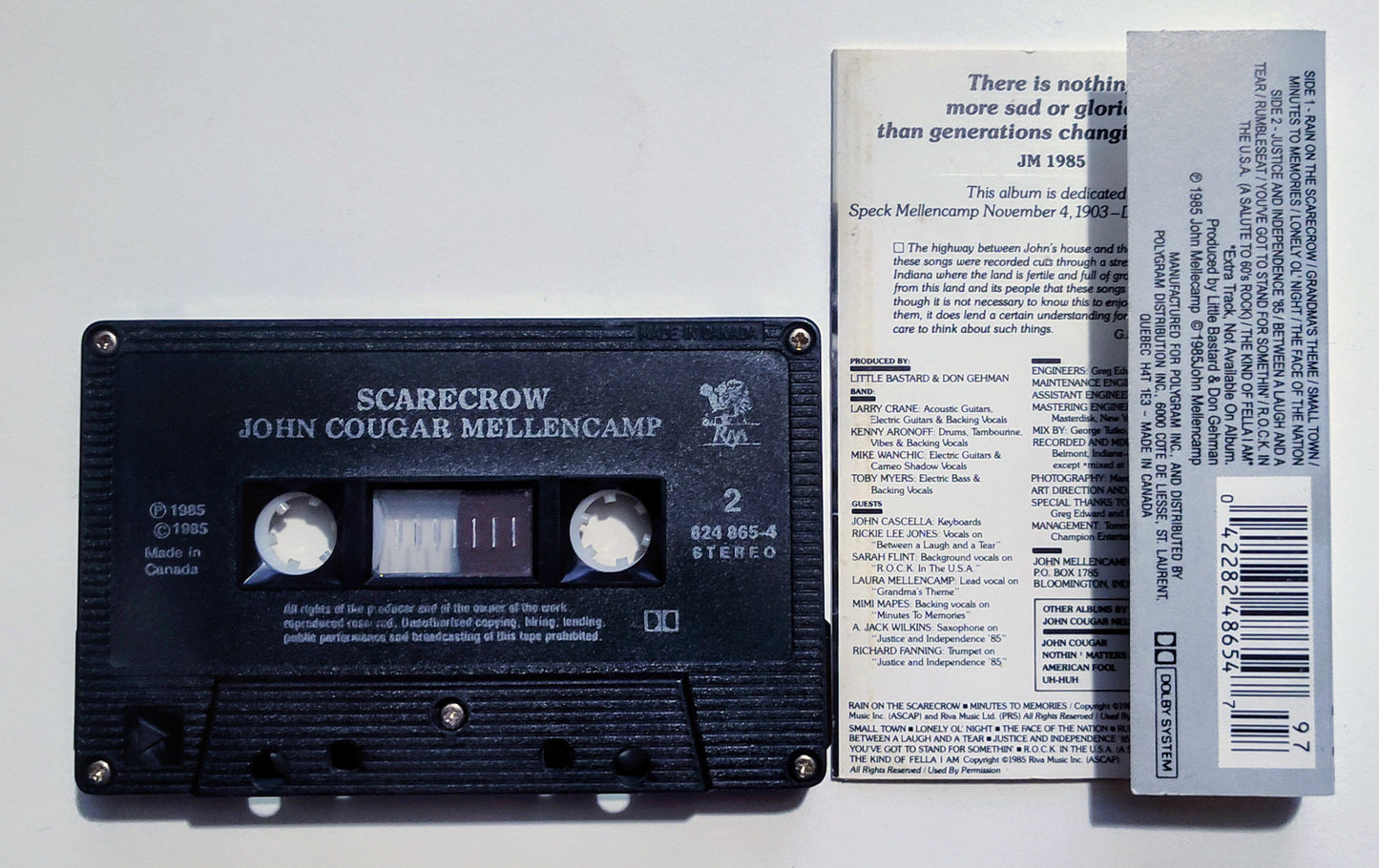 John Cougar Mellencamp - "Scarecrow" - CASSETTE TAPE (Canada; black shell; DOLBY) VG+/VG+