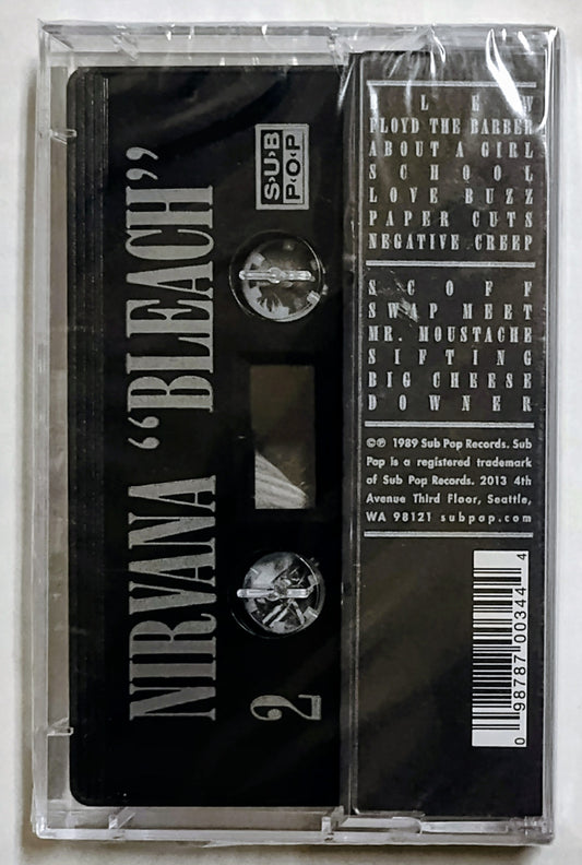 Nirvana - "Bleach" - CASSETTE TAPE (Reissue; Black shell) NM/M (Sealed; Discounted due to crack in cover of case)