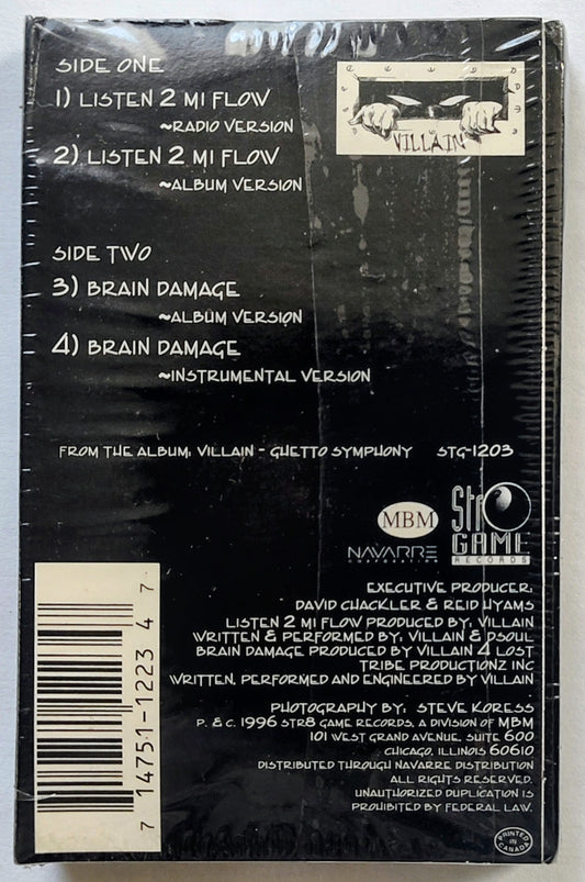 Villain - “Listen 2 My Flow” - CASSETTE TAPE (Single) VG+/M (Sealed; light shelf wear)