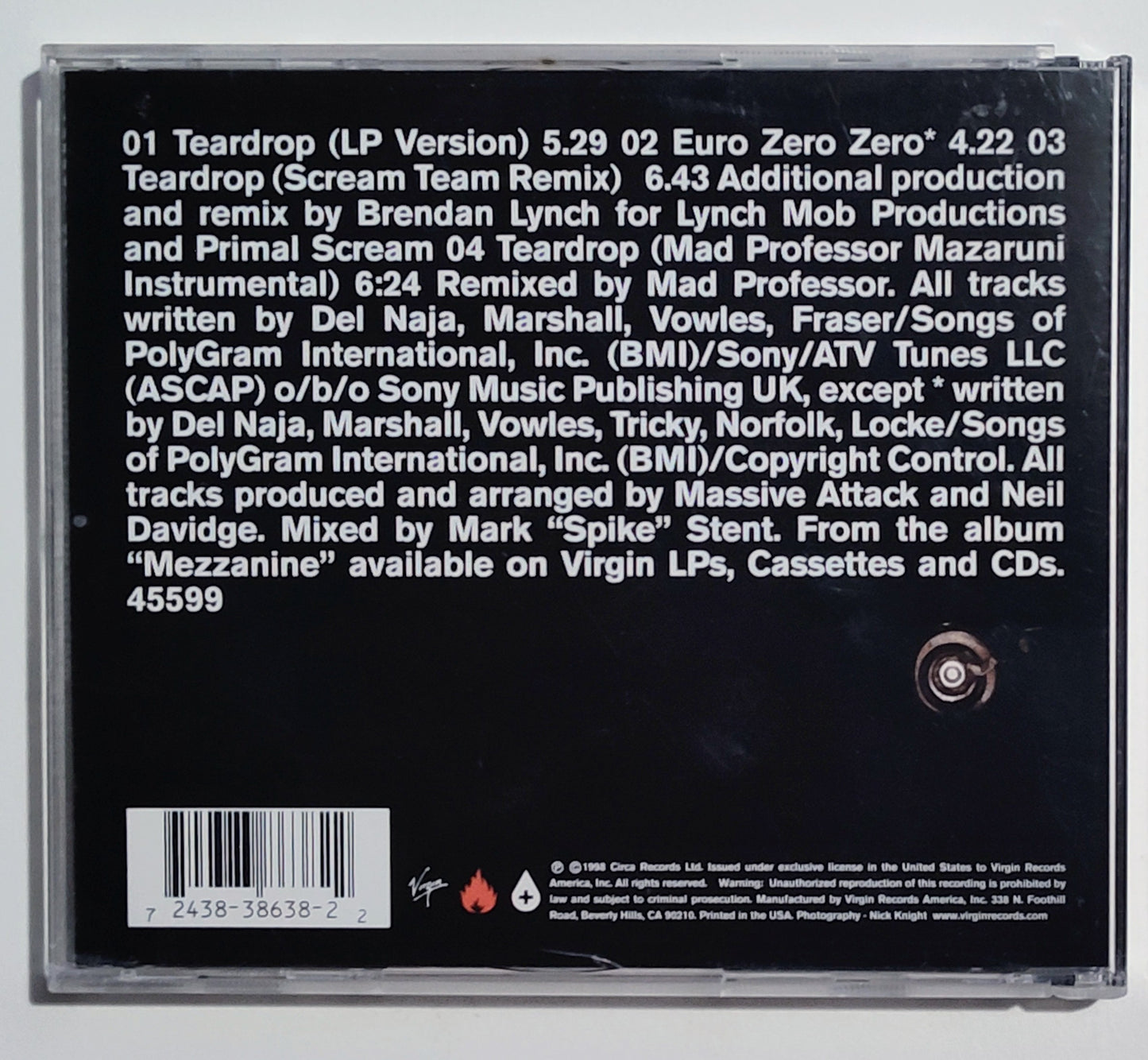 Massive Attack - "Tear Drop" - COMPACT DISC VG+/VG+
