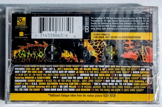 Various Artists - “Rush Hour Soundtrack” - CASSETTE TAPE NM/M (Sealed with beat-up hype sticker; tiny crack on back of case; cracked spine)