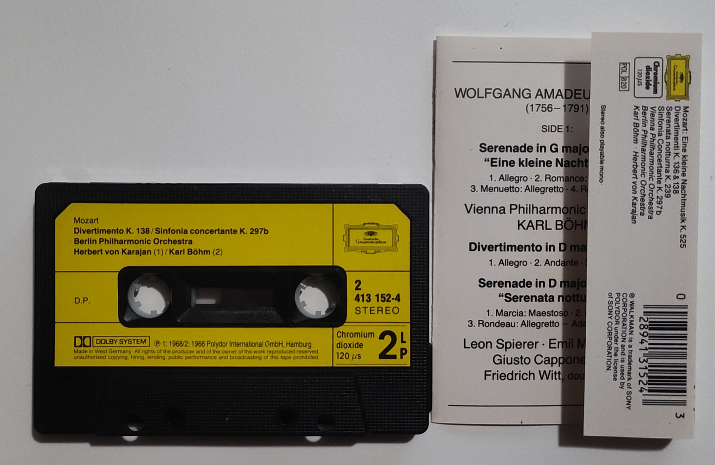 Mozart - "Walkman Classics: Eine Kleine Nachtmusik / Serenata Notturna / Divertimenti / Sinfonia Concertante" - CASSETTE TAPE (Chrome; DOLBY) NM/NM