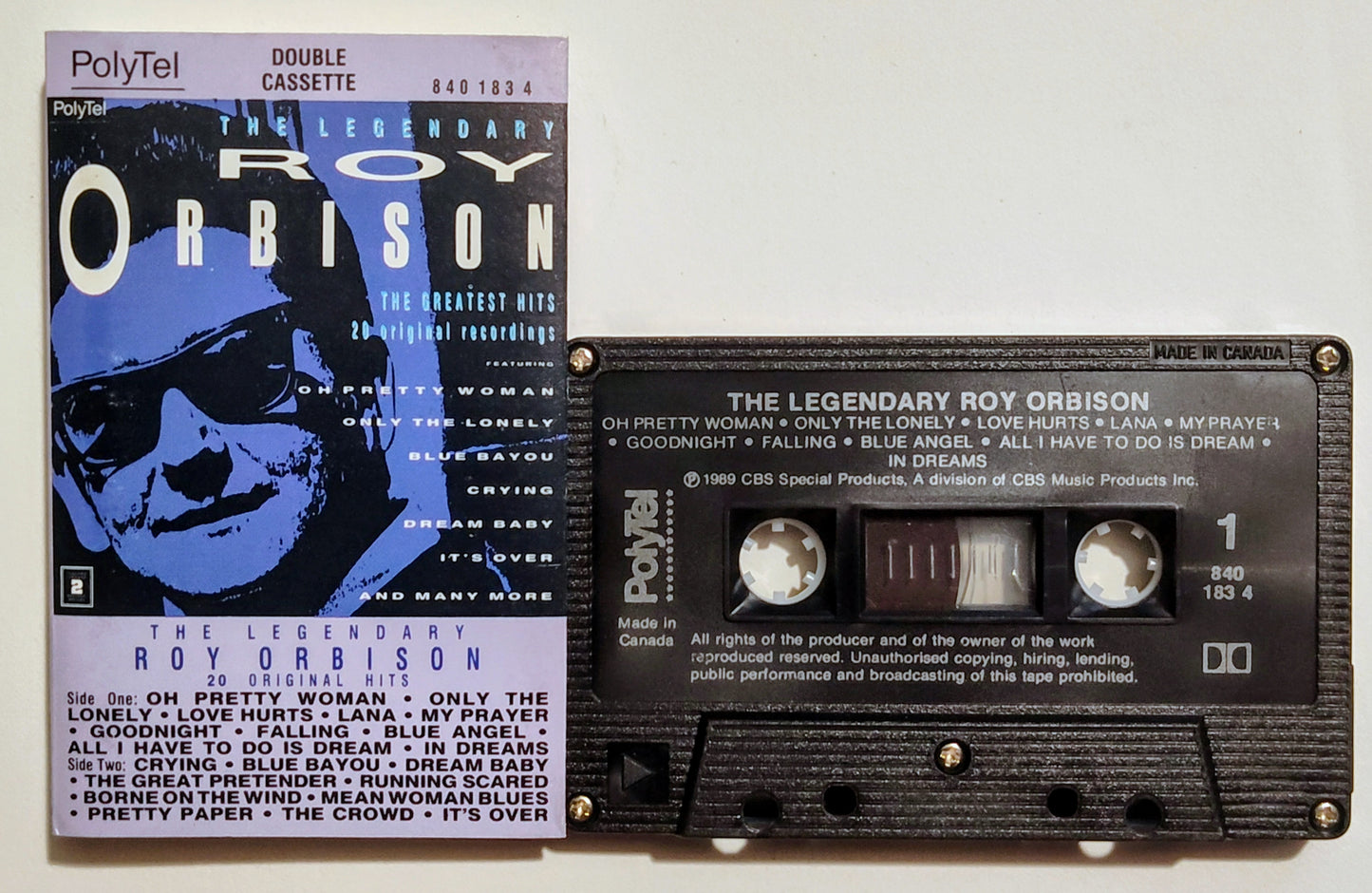 Roy Orbison - "20 Greatest Hits" - CASSETTE TAPE (Canada; black shell; DOLBY) VG+/VG+