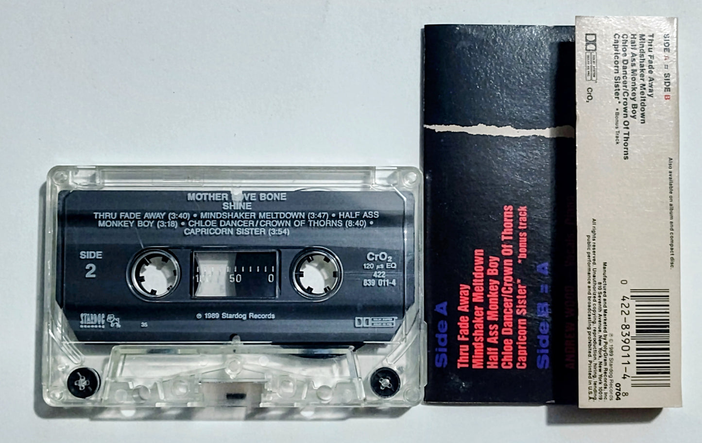 Mother Love Bone - "Shine EP" - CASSETTE TAPE (Chrome; DOLBY HX PRO) VG/VG+