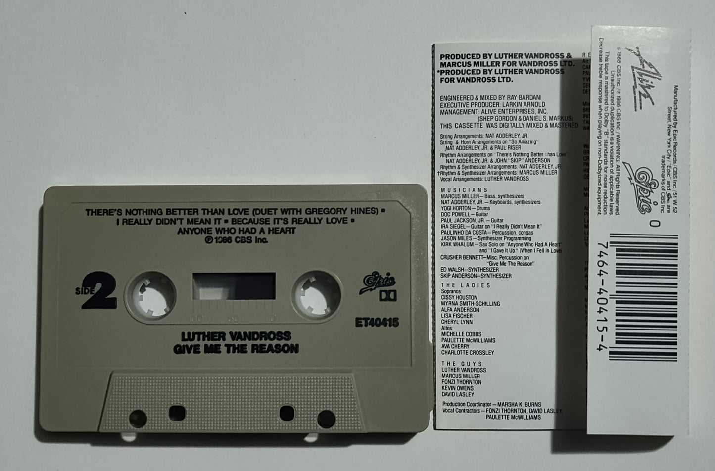Luther Vandross - "Give Me The Reason" - CASSETTE TAPE (DOLBY) VG+/VG+