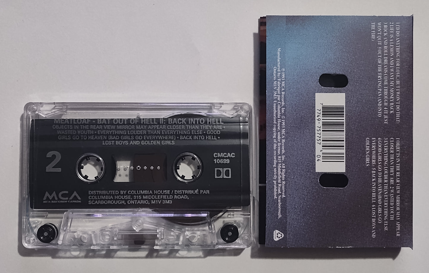 Meat Loaf - "Bat Out Of Hell II" - CASSETTE TAPE (Columbia House; Canada; clear shell; VG/VG+