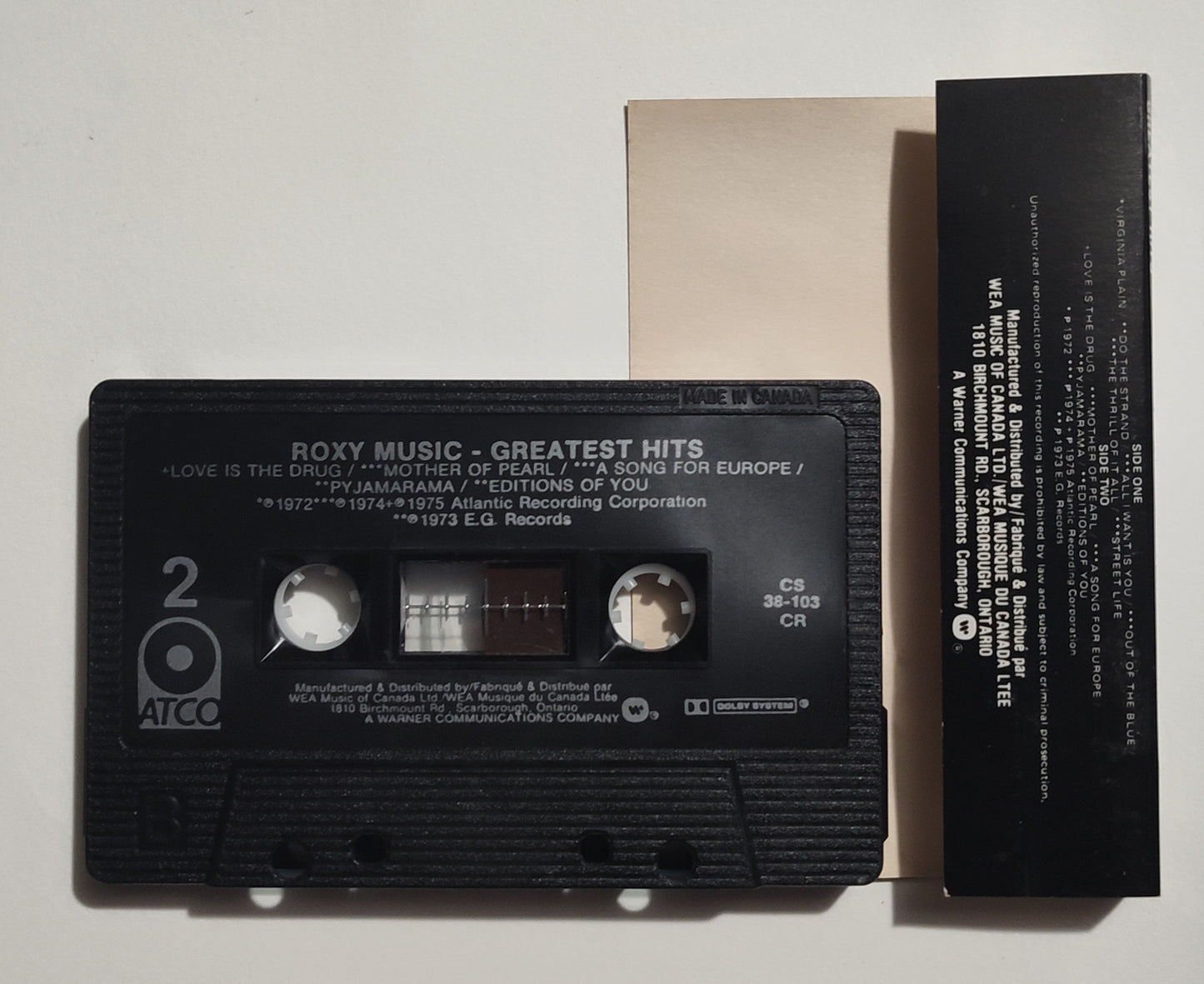 Roxy Music - "Greatest Hits" - CASSETTE TAPE (Canada; black shell; DOLBY) VG+/VG+