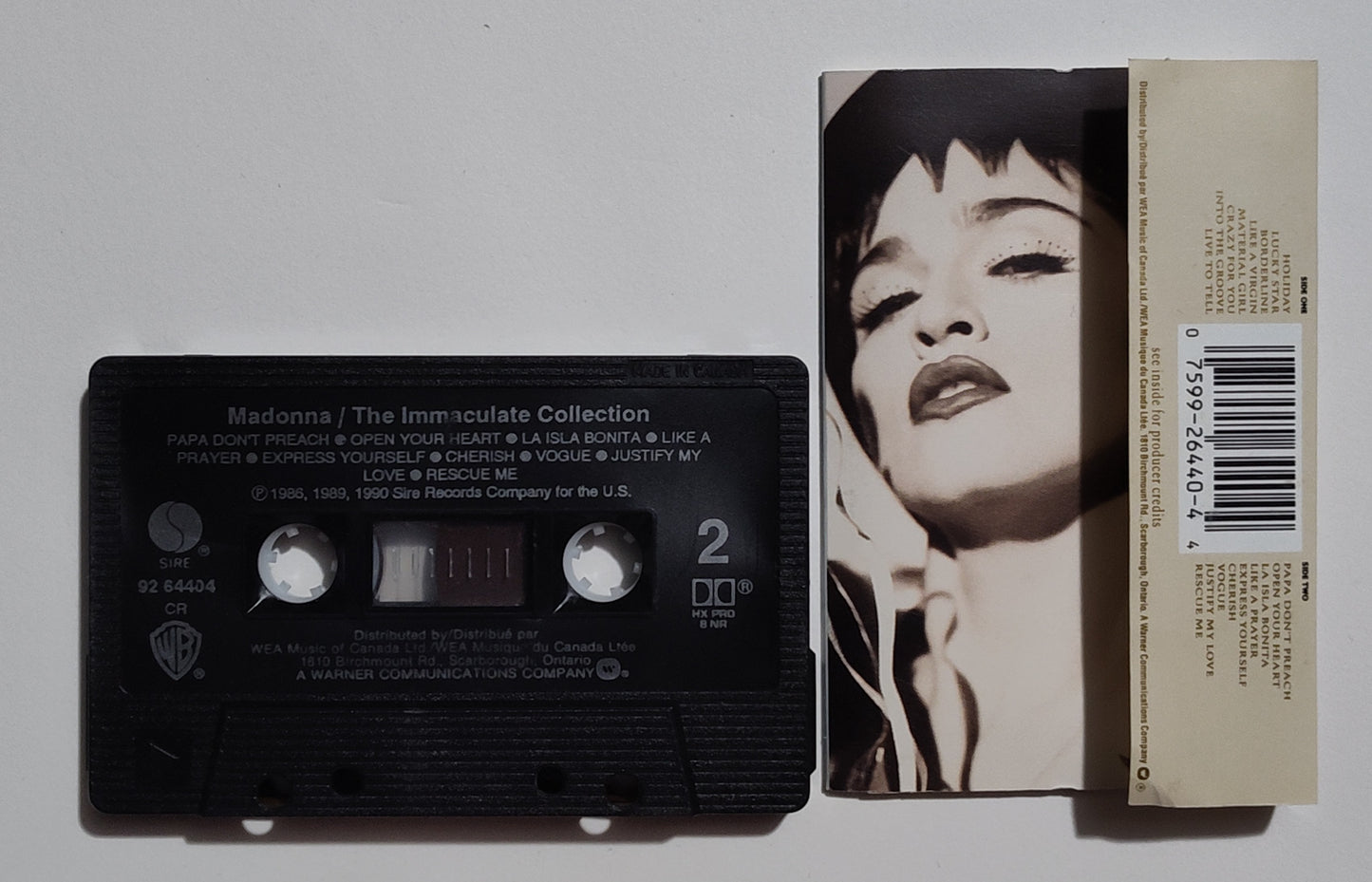 Madonna - "The Immaculate Collection" - CASSETTE TAPE (Canada; black shell; DOLBY HX PRO B NR) VG/VG+